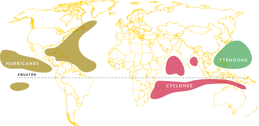 Map of where hurricanes form